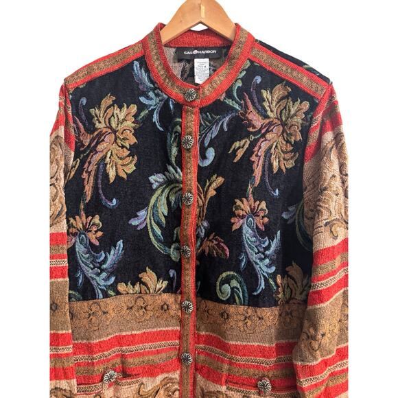 Sag Harbor Tapestry Jacket sz 14 Art to Wear Eclectic Boho Unique Patchwork - Picture 4 of 8